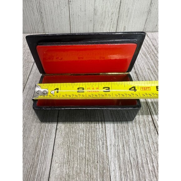 Vtg Russian Lacquered Trinket Jewelry Box Wood Painted Woman Black Hinged Lid 4" - Picture 12 of 15